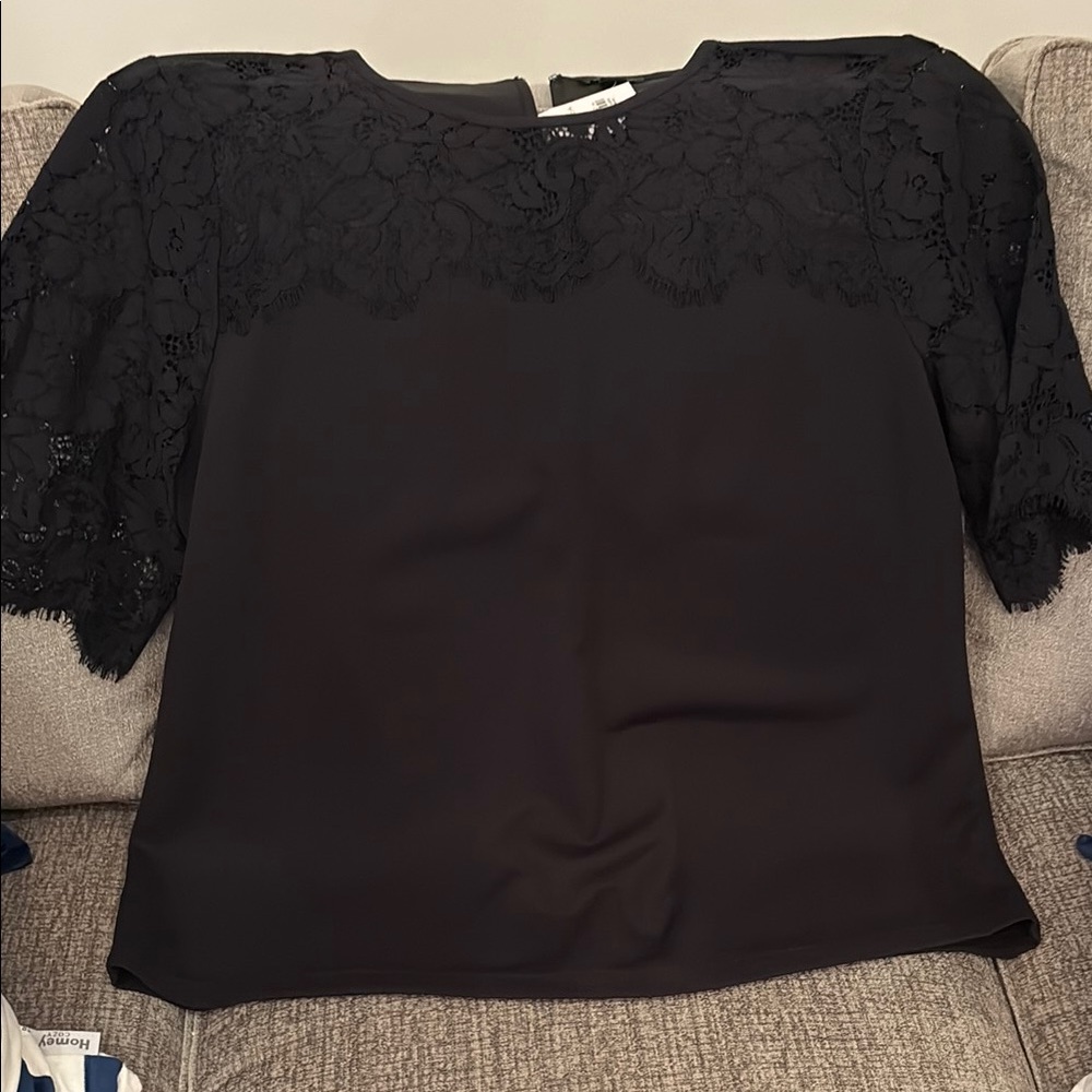NWT Ann Taylor Sz XL Elegant Black Lace Top